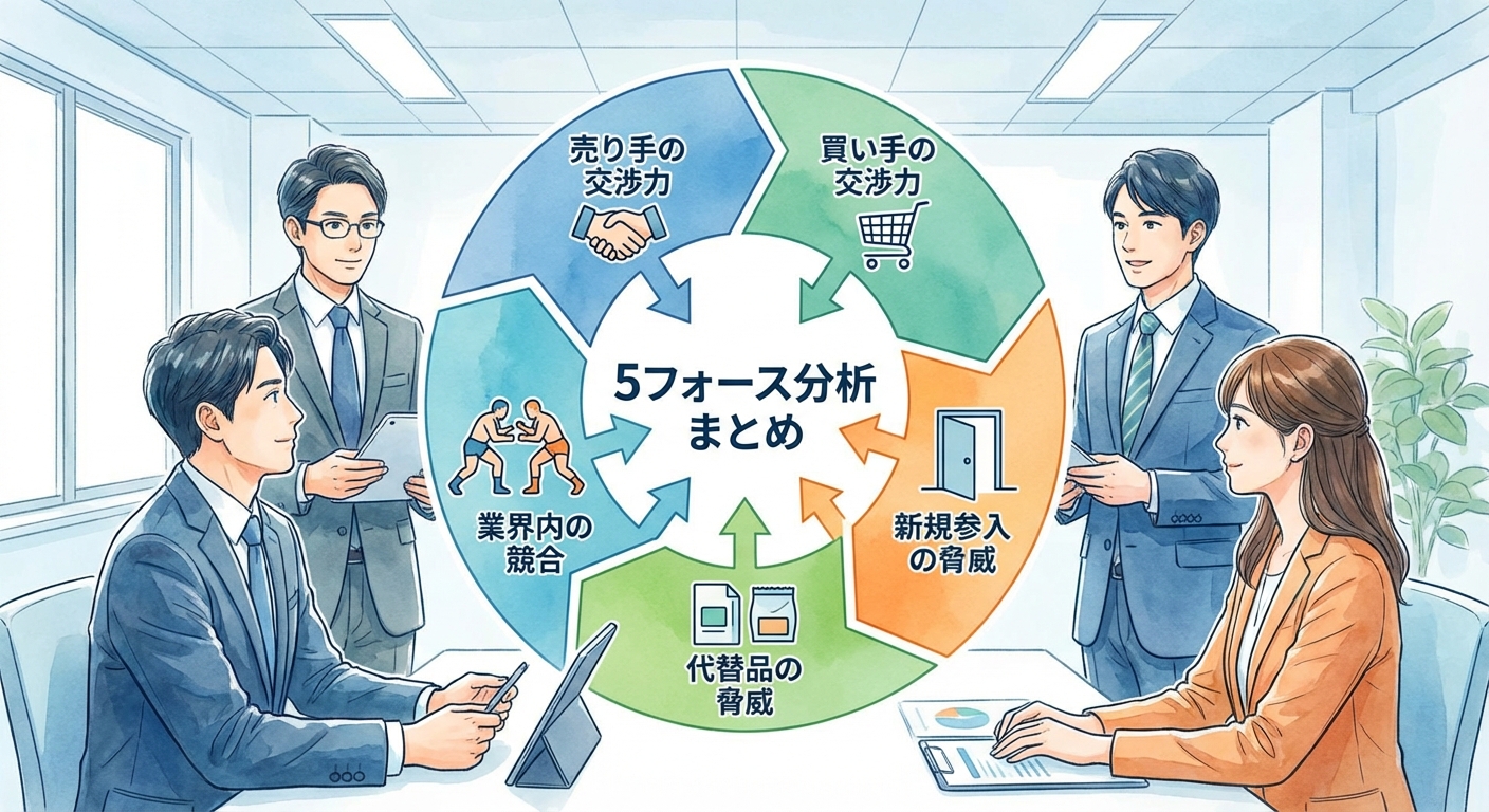 5フォース分析のまとめを示すイメージ